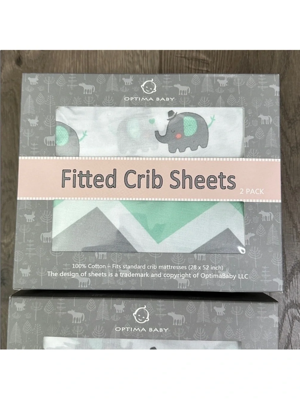 Two Optima Baby 2 Pack Fitted Soft Cotton Fitted Crib Sheets Green White